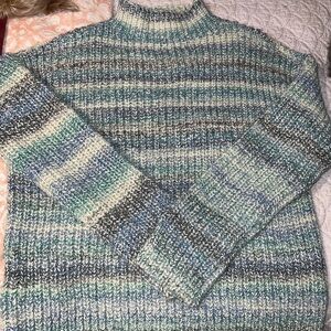 LOFT Striped Chunky Knit Mock Neck Sweater